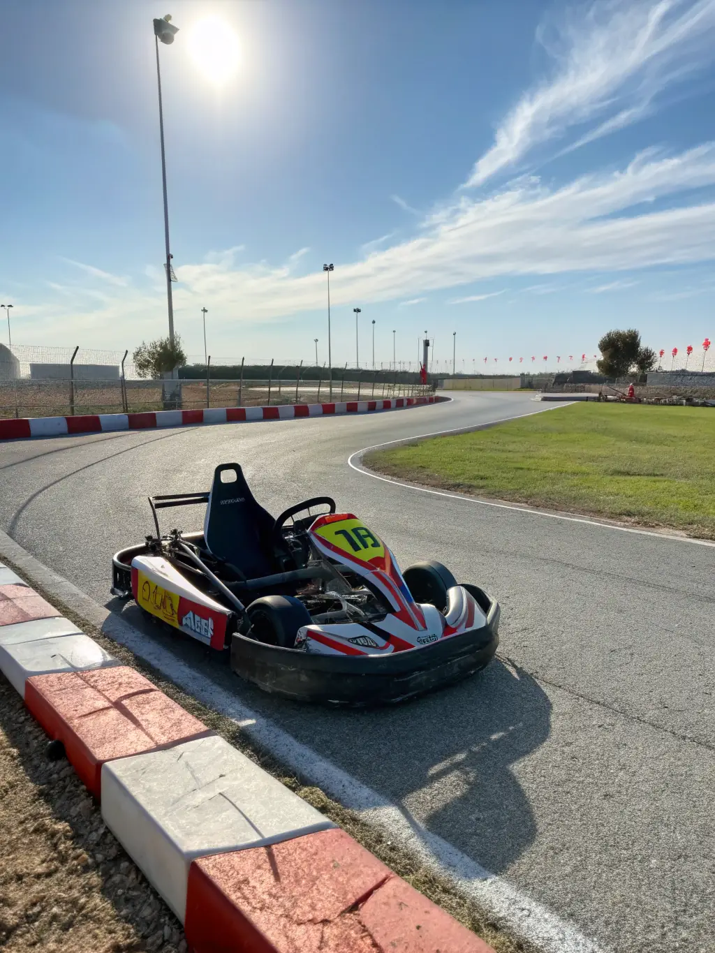 A dynamic shot of a karting race at the Angouleme circuit, focusing on a kart with LES TOURISTES KARTING TEAM branding, highlighting the speed and excitement of the event. The image should convey the competitive spirit and the team's presence in the race.