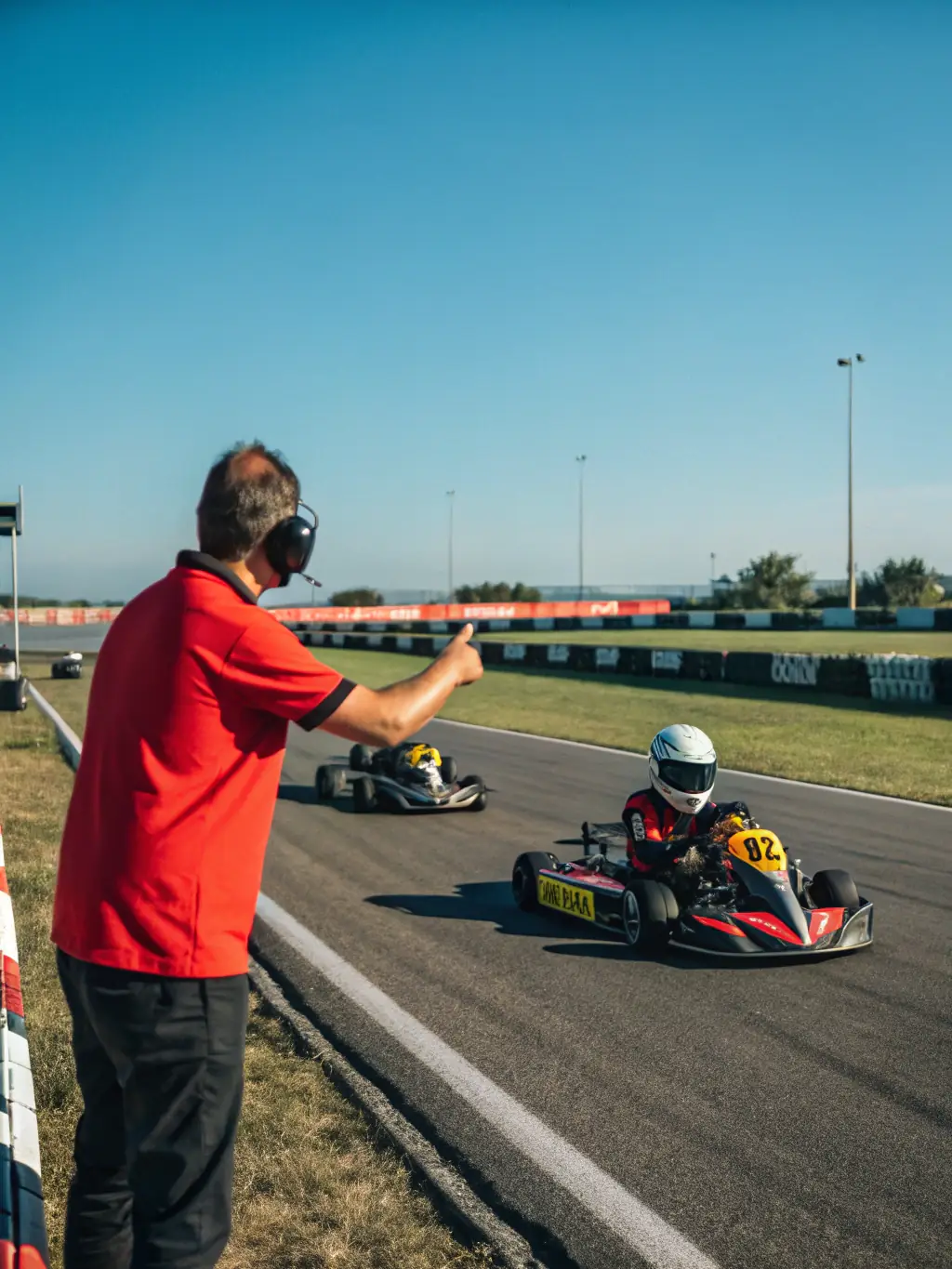 A vibrant image of young participants in LES TOURISTES KARTING TEAM's youth program, receiving instructions and guidance from experienced team members. The image should highlight the educational and community-focused aspects of the event.