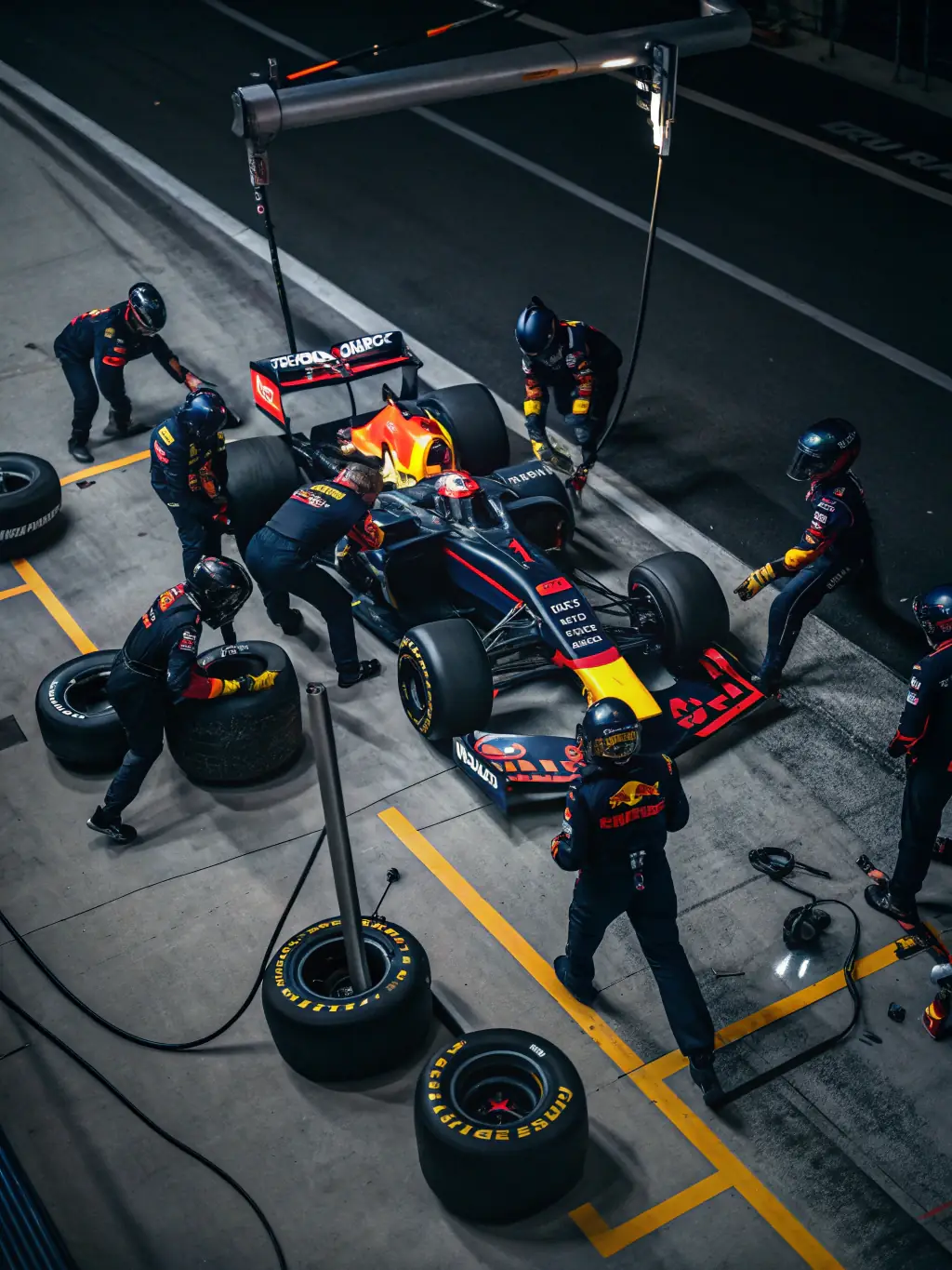 A photograph of LES TOURISTES KARTING TEAM members preparing their karts before a race, showcasing teamwork and technical preparation. The image should emphasize the collaborative aspect of the team's participation in the event.